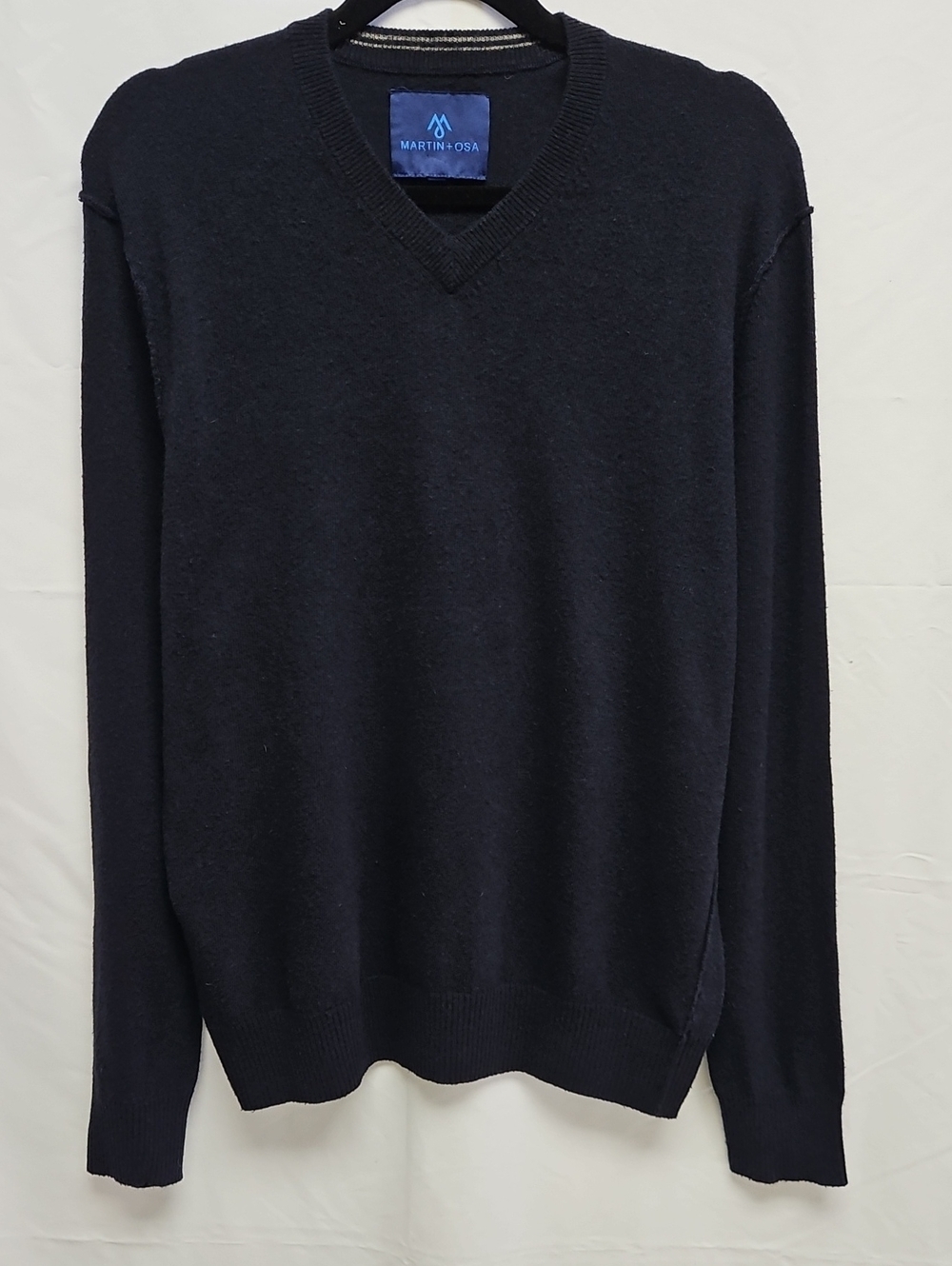 Martin + Osa Mens M Navy V Neck Cotton Cashmere Blend Pullover Sweater